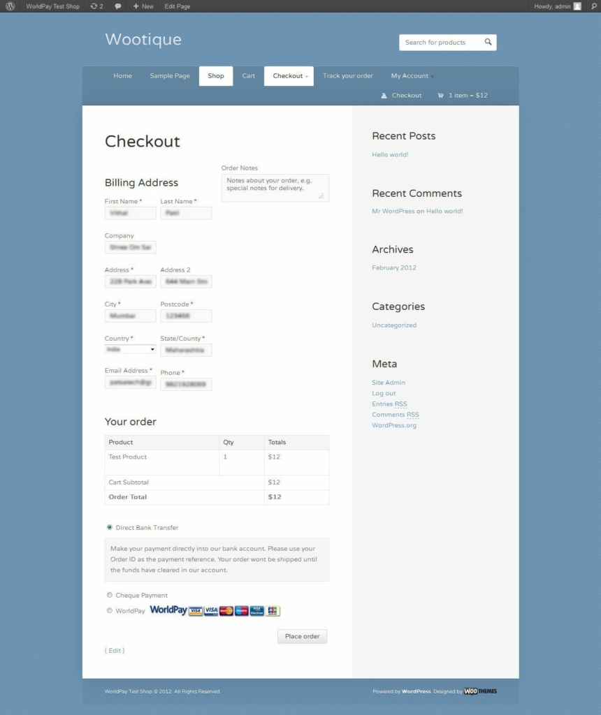 WorldPayCheckout WorldPay Business Gateway 350 for WooCommerce