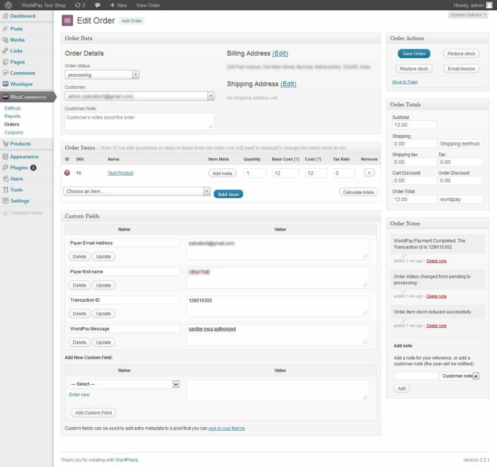 WorldPayOrderDetails WorldPay Business Gateway 350 for WooCommerce