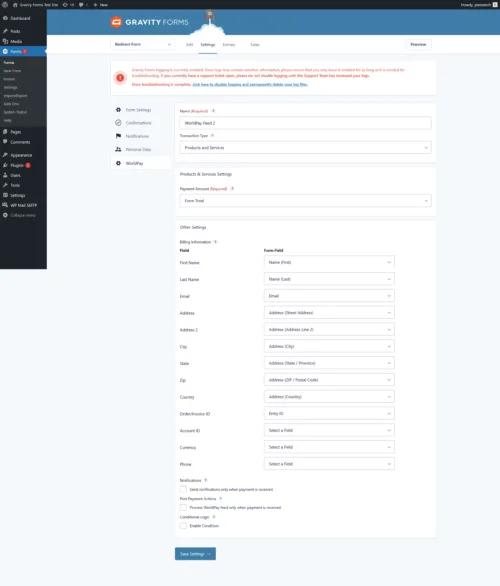 GFWorldPayFeedPage WorldPay Business Gateway 350 Gateway for Gravity Forms