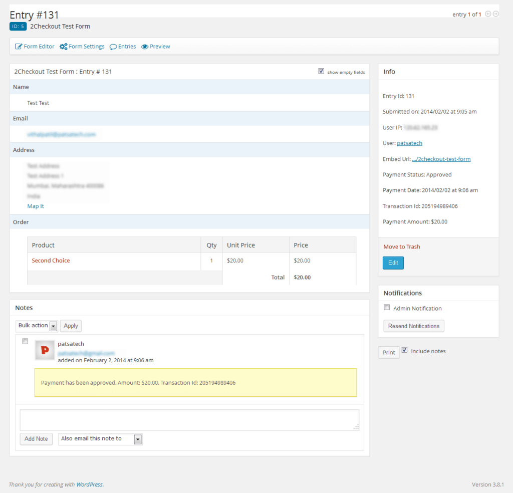 GF2CheckoutEntryDetailsPage 2Checkout (now Verifone) Gateway for Gravity Forms