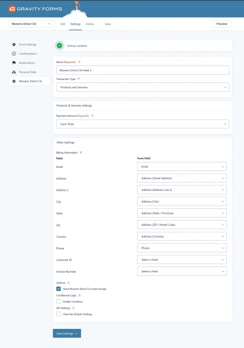 GFMonerisDirectCAFeedSettings Moneris Direct CA Payment Gateway for Gravity Forms