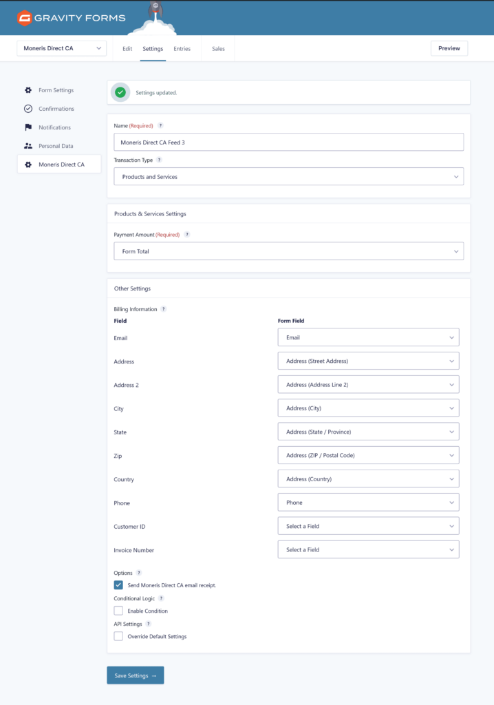 GFMonerisDirectCAFeedSettings Moneris Direct CA Payment Gateway for Gravity Forms