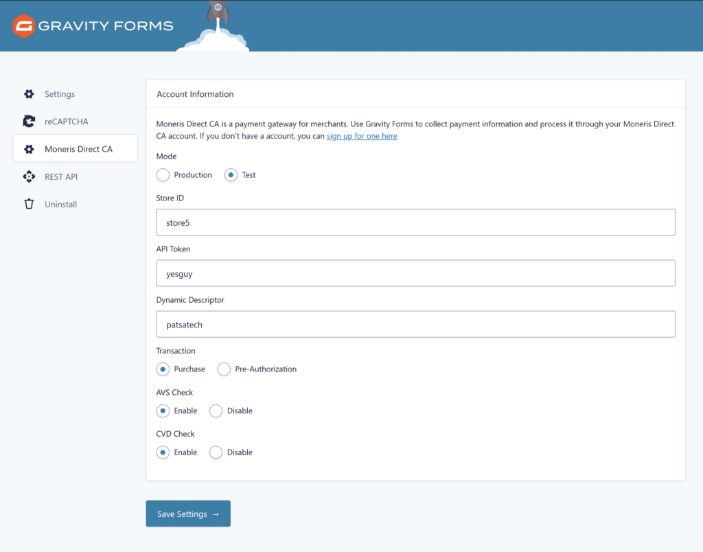 GFMonerisDirectCASettingsPage Moneris Direct CA Payment Gateway for Gravity Forms