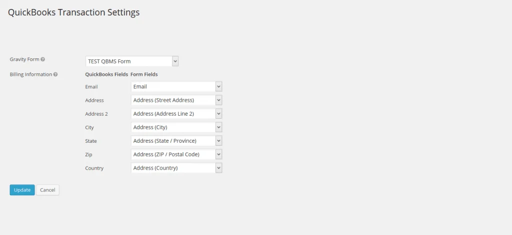 GFQBMSTransactionSettingsPage QuickBooks Payment Gateway for Gravity Forms
