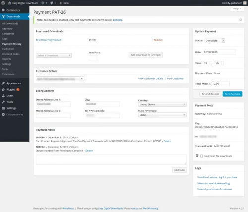 EDDCardConnectAPIPaymentHistoryPage CardConnect API Gateway for Easy Digital Downloads
