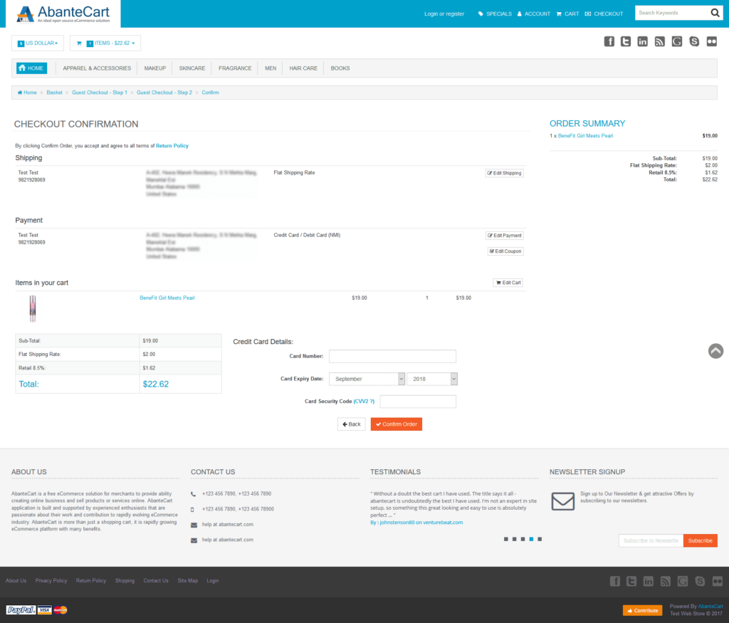 AbanteCart NMI Checkout Page Network Merchants Inc Gateway for AbanteCart