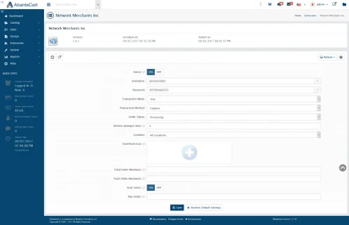 AbanteCart NMI Settings Page Network Merchants Inc Gateway for AbanteCart