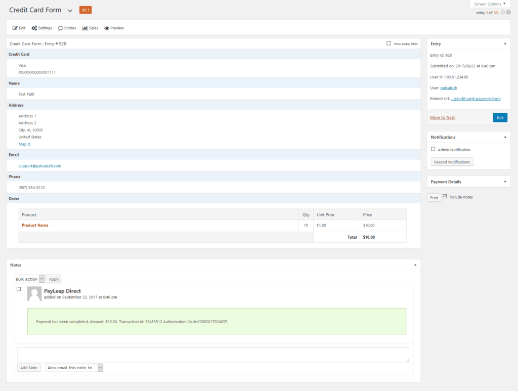 PayLeap Direct Gateway for Gravity Forms