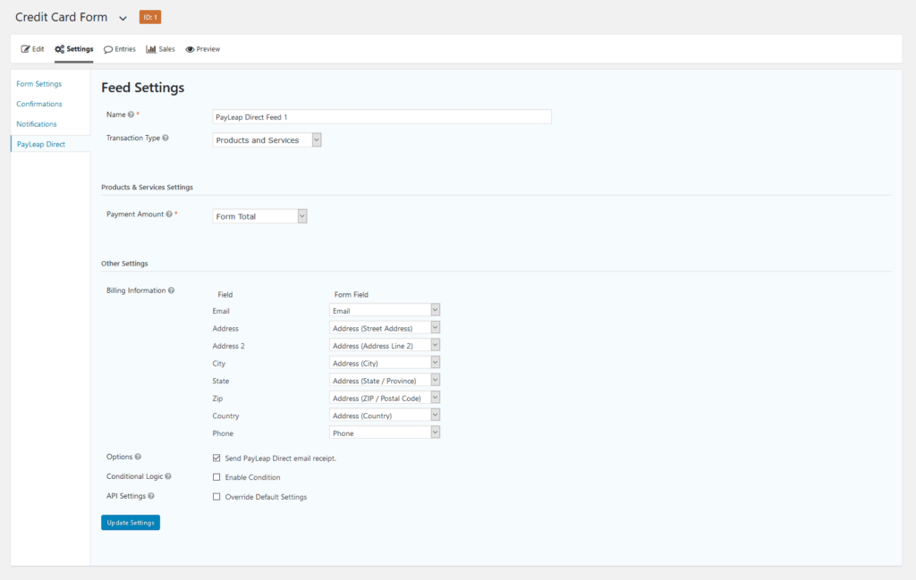 PayLeap Direct Gateway for Gravity Forms