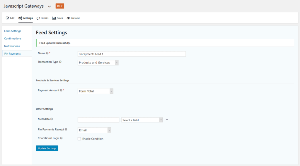 GFPinPaymentsFeedSettingsPage Pin Payments Gateway for Gravity Forms