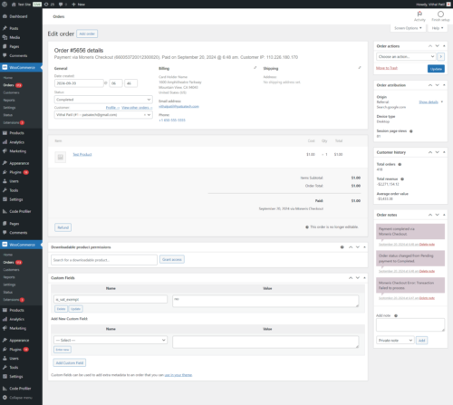 WooCommerce Moneris Checkout Order Page