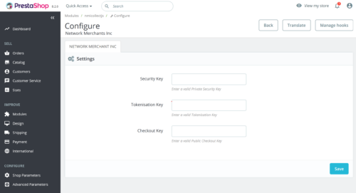 Network Merchants Inc PrestaShop Settings Page Network Merchants Inc PrestaShop Settings Page