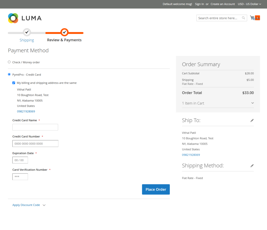 PymtPro_Checkout_Page PymtPro Payment Gateway for Magento