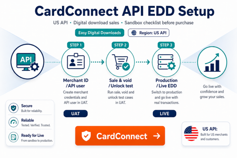 Featured image: CardConnect API for Easy Digital Downloads: setup, sandbox tests, and purchase checklist