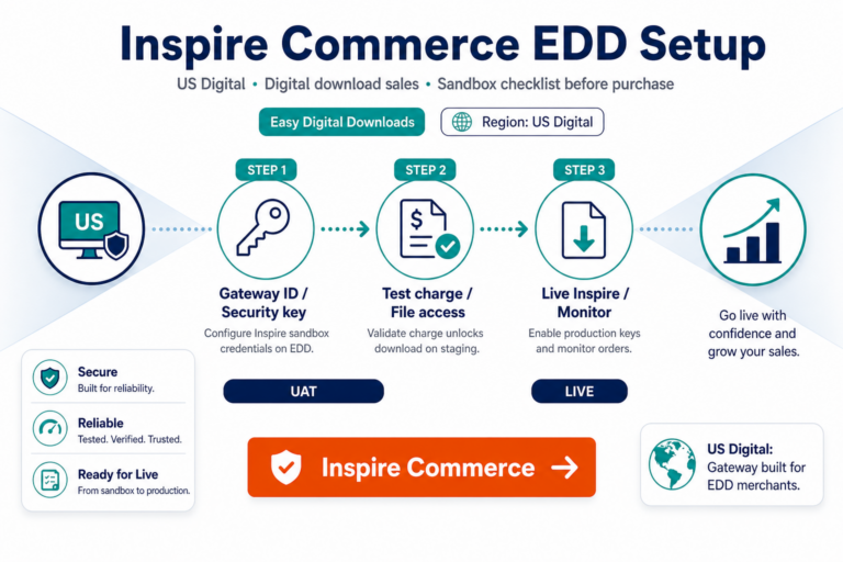 Featured image: Inspire Commerce for Easy Digital Downloads: setup, sandbox tests, and purchase checklist