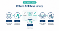 WooCommerce payment API key rotation flow from credential inventory through cutover, verification, and old-key retirement.