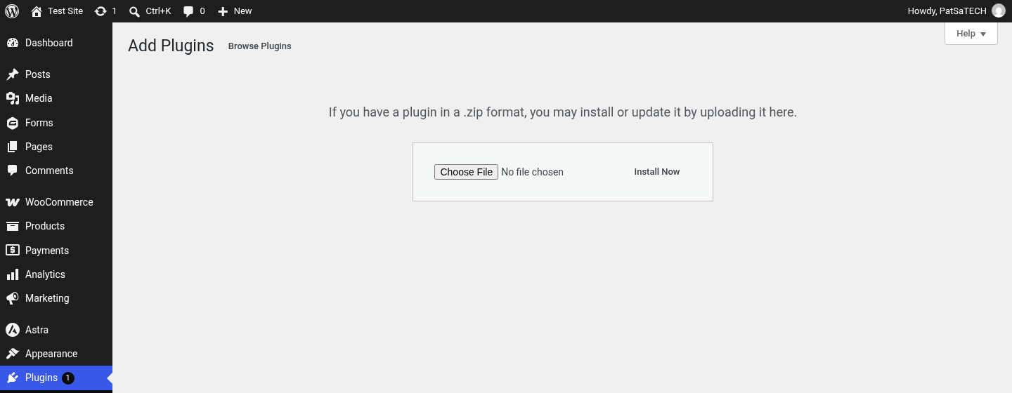 Upload Plugin screen