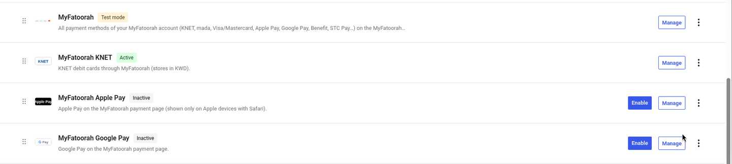 WooCommerce Payments list