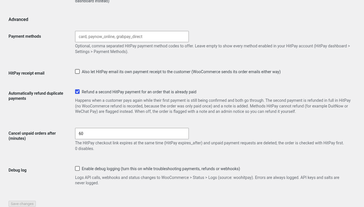 HitPay advanced settings