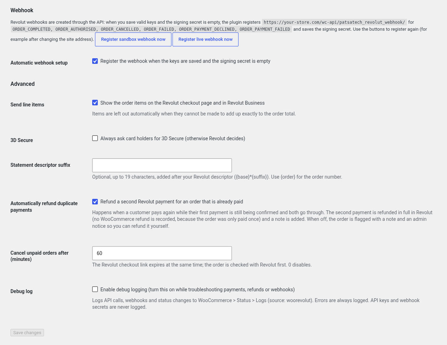 Revolut settings bottom