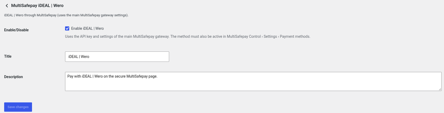 MultiSafepay iDEAL | Wero settings