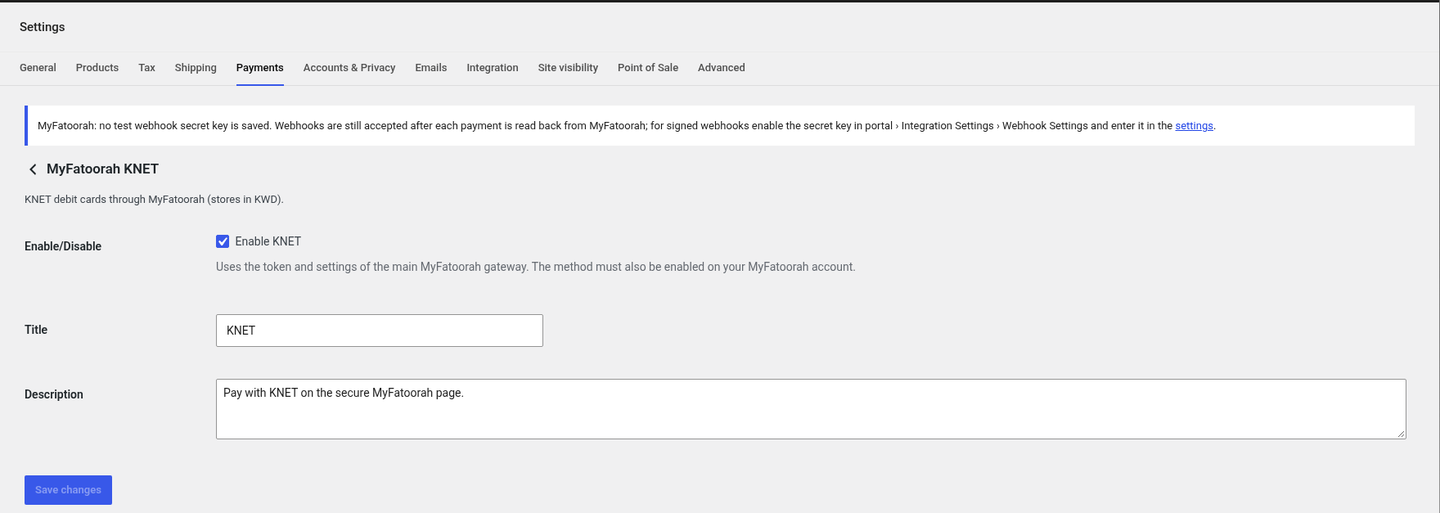 MyFatoorah KNET settings