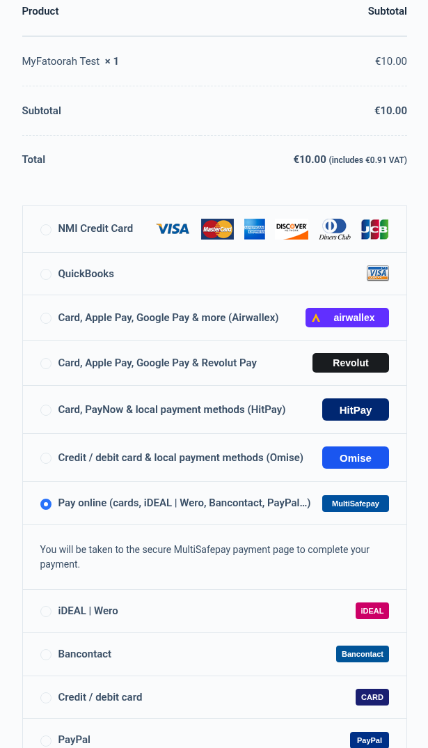 Classic checkout with MultiSafepay