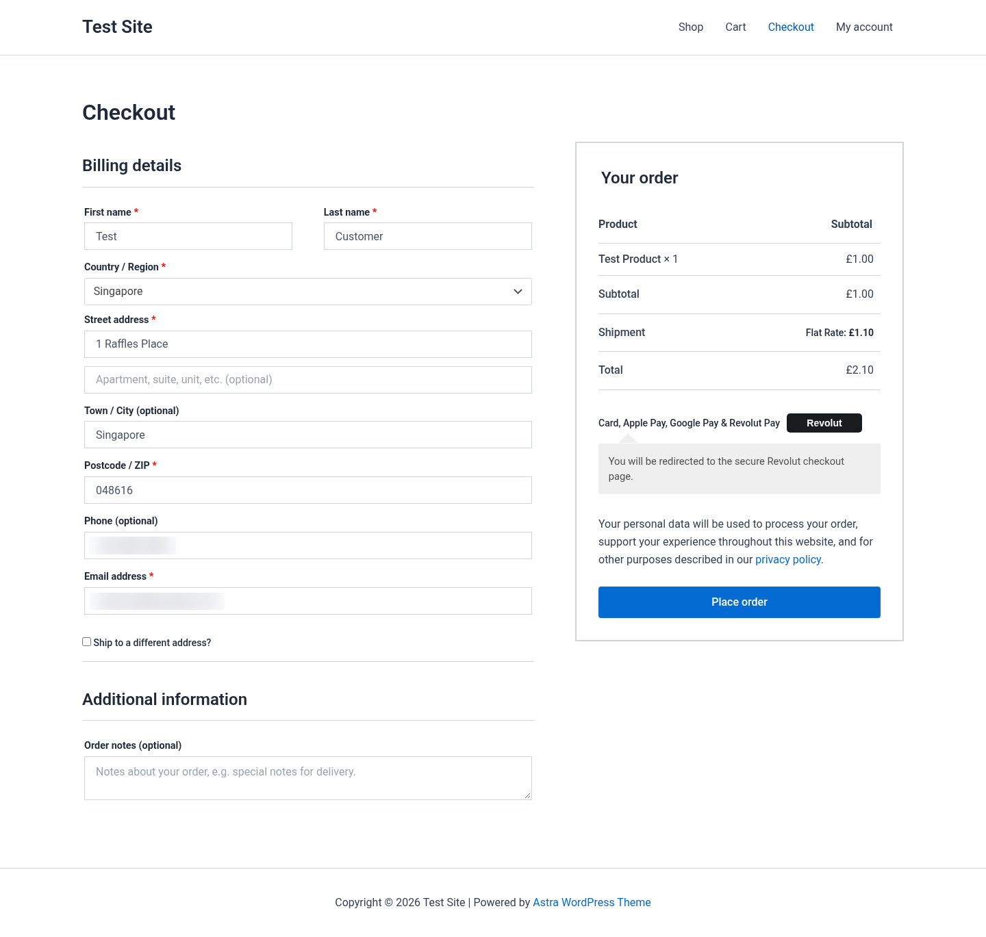 Classic checkout with Revolut selected
