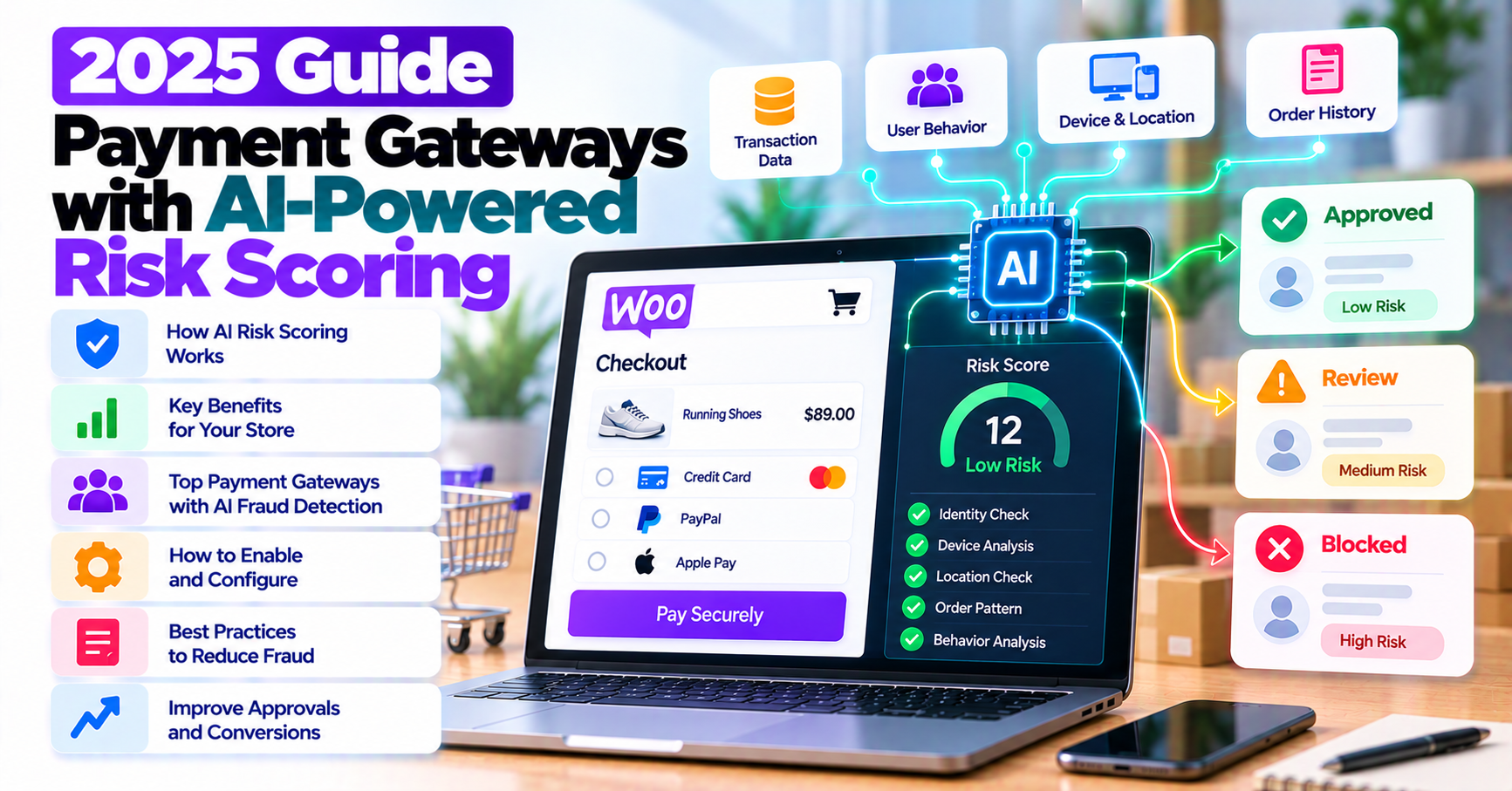 2025 Guide: Payment Gateways With AI-powered Risk Scoring — WooCommerce payment infographic
