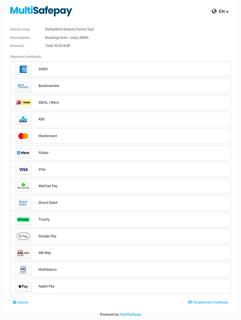 MultiSafepay payment page