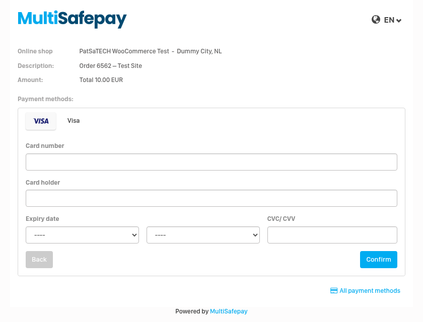 MultiSafepay card form