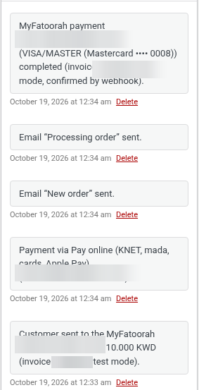 Order notes