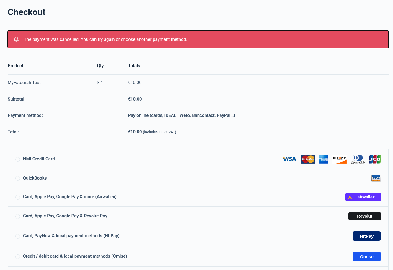 Cancelled payment notice