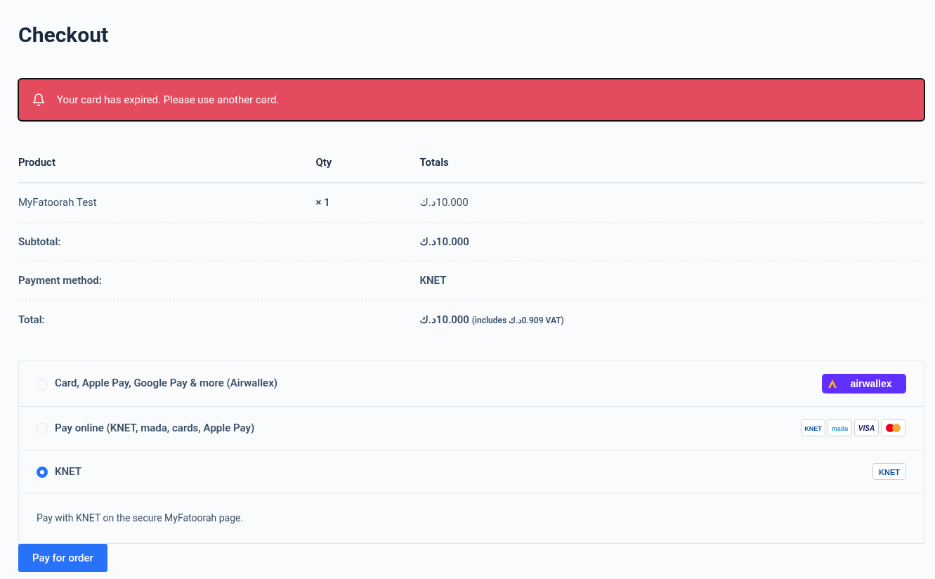 Declined payment notice