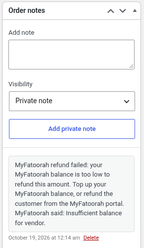 Refund refused: balance too low