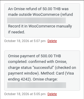 Refund made in the Omise dashboard