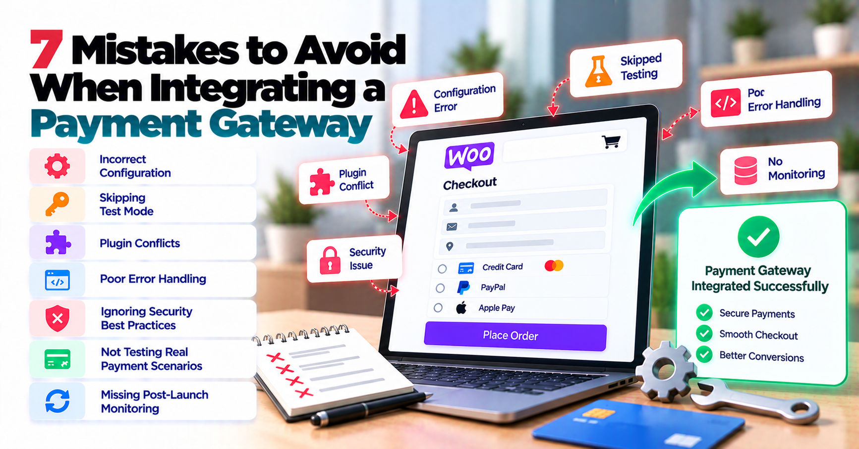 7 Mistakes To Avoid When Integrating A Payment Gateway — WooCommerce payment infographic