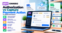 Authorization vs capture on WooCommerce: holds, payment action, and settlement — WooCommerce payment infographic