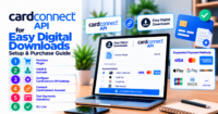 CardConnect API EDD setup: credentials, sandbox matrix, and purchase steps — WooCommerce payment infographic