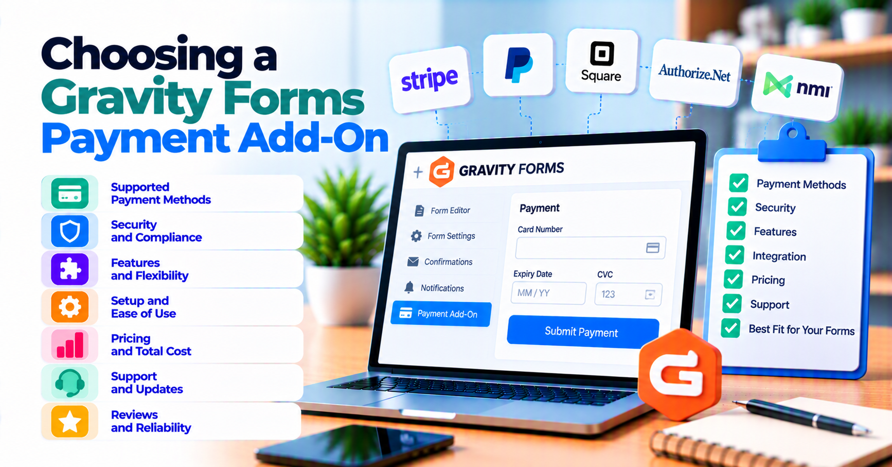 How to choose a Gravity Forms payment add-on (checklist for merchants) — WooCommerce payment infographic