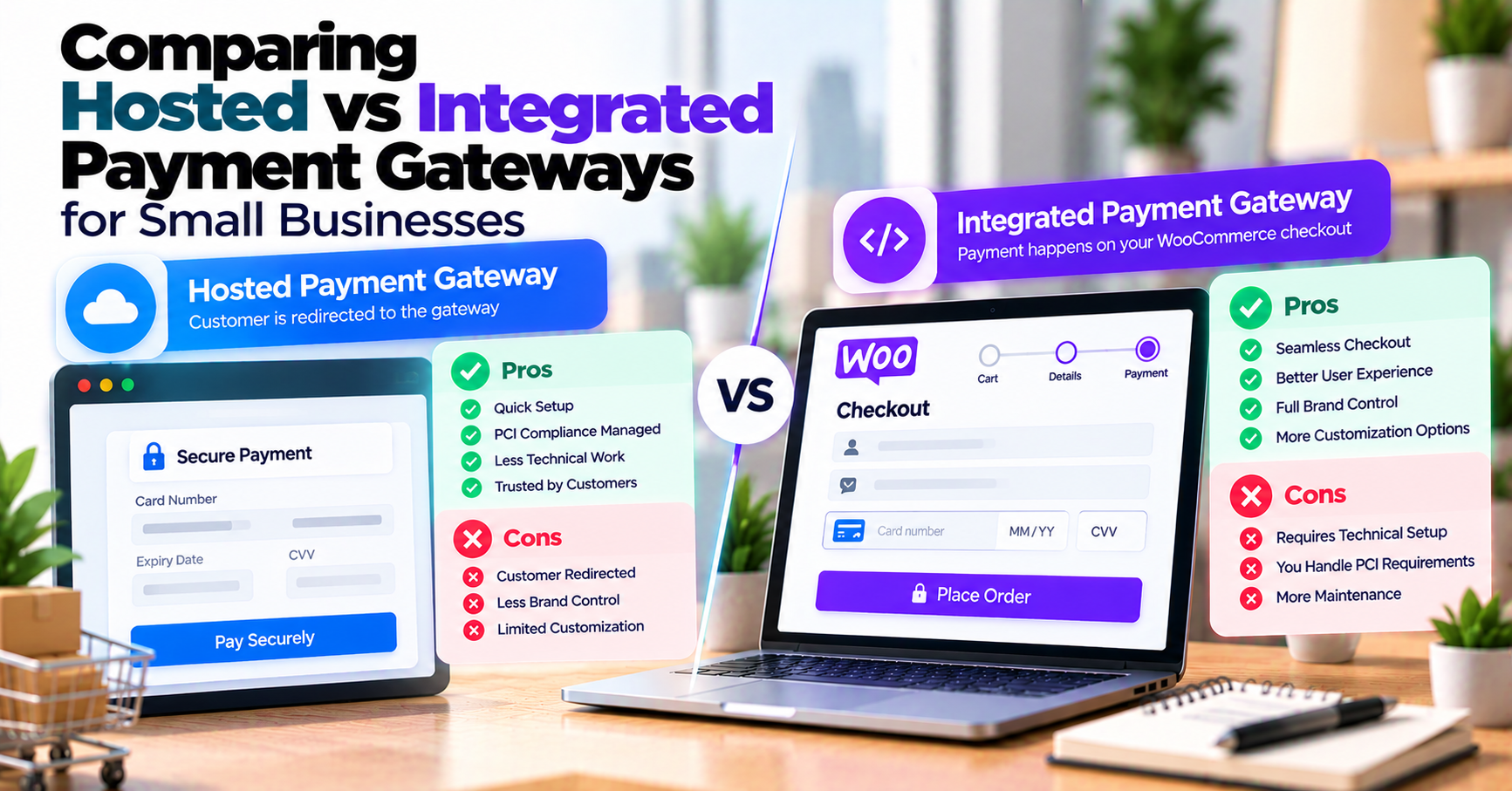 Hosted vs integrated payment gateways: which is better for small businesses? — WooCommerce payment infographic