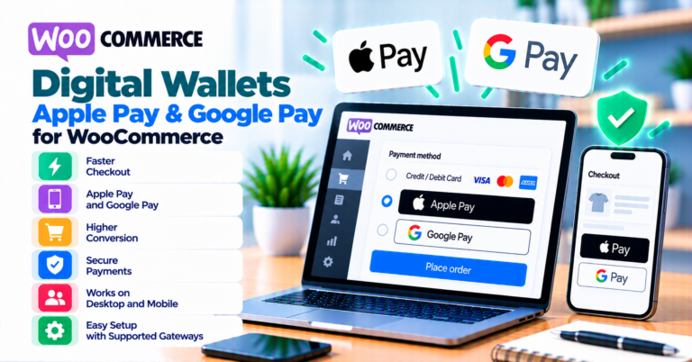 Apple Pay and Google Pay on WooCommerce: setup, domains, and checkout UX — WooCommerce payment infographic