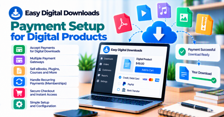 EDD payment setup: gateways, instant delivery, and refunds for digital goods — WooCommerce payment infographic