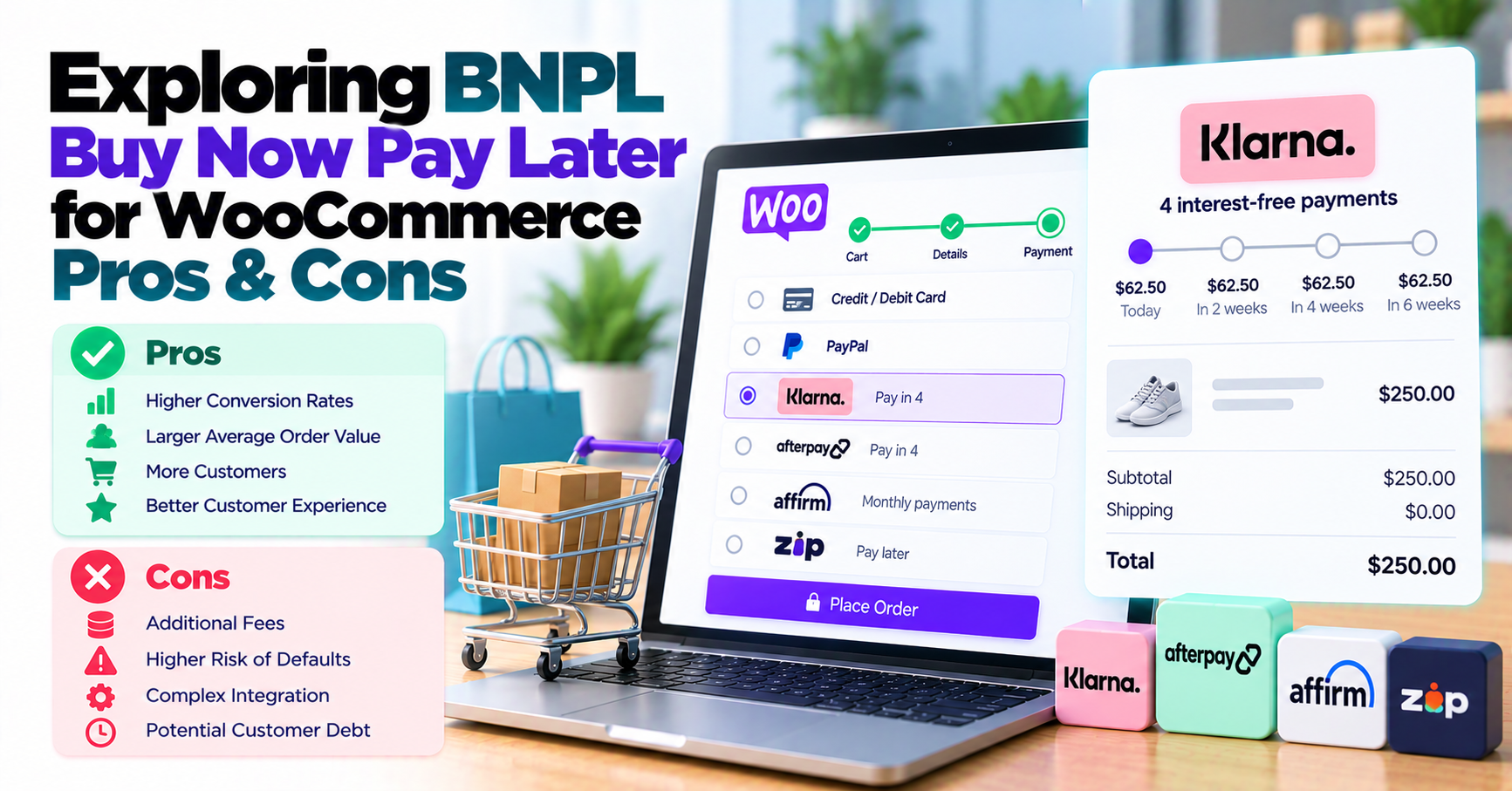 Exploring BNPL (Buy Now Pay Later) For WooCommerce: Pros & Cons — WooCommerce payment infographic