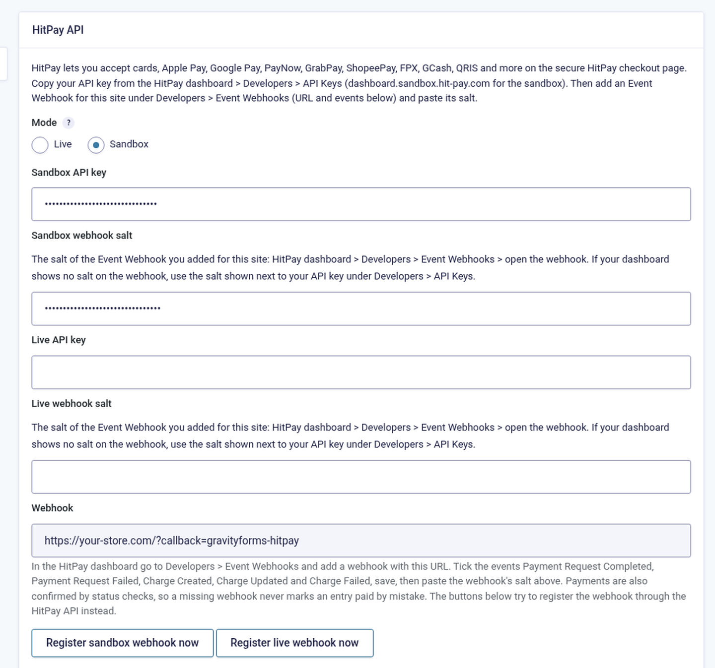 HitPay add-on settings