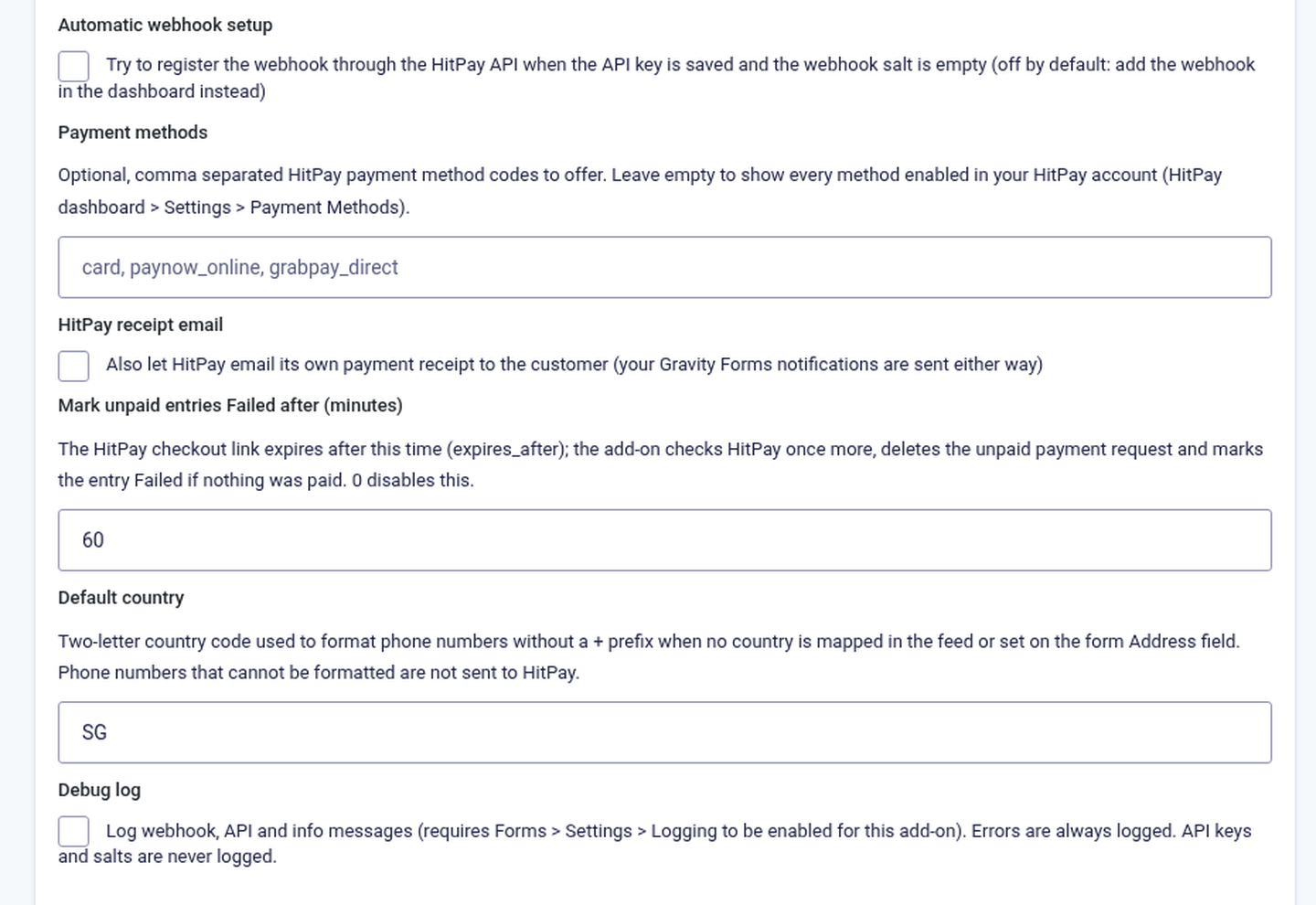 HitPay add-on settings, bottom