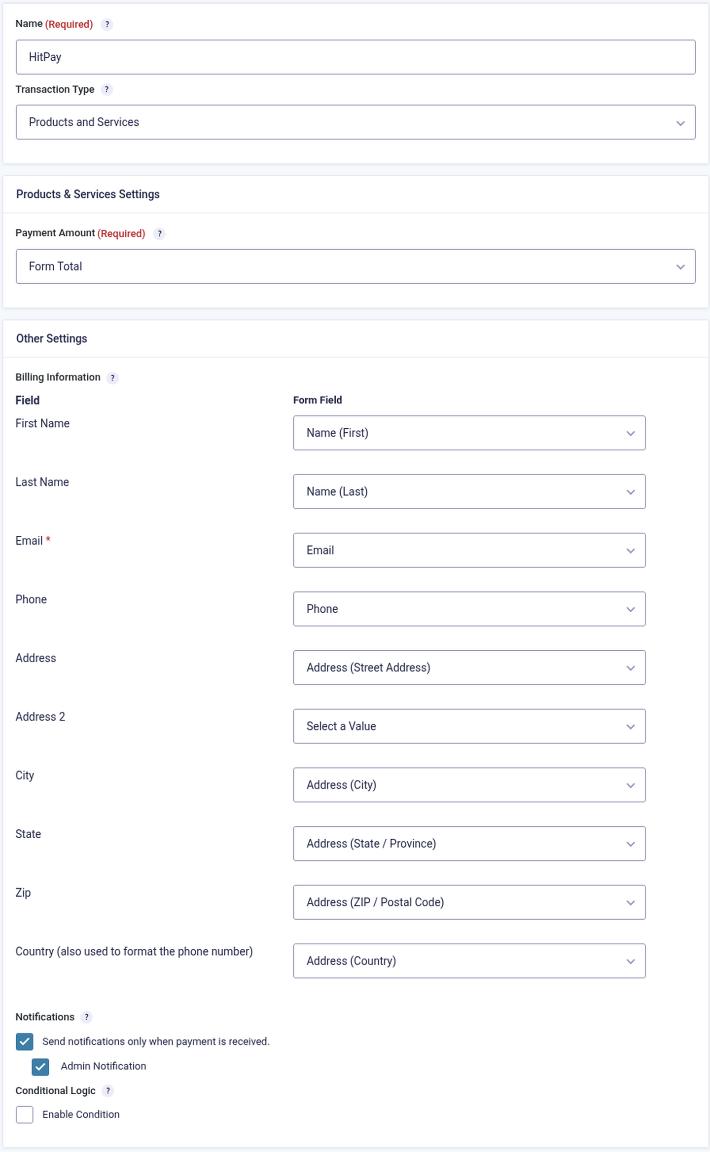 HitPay feed settings