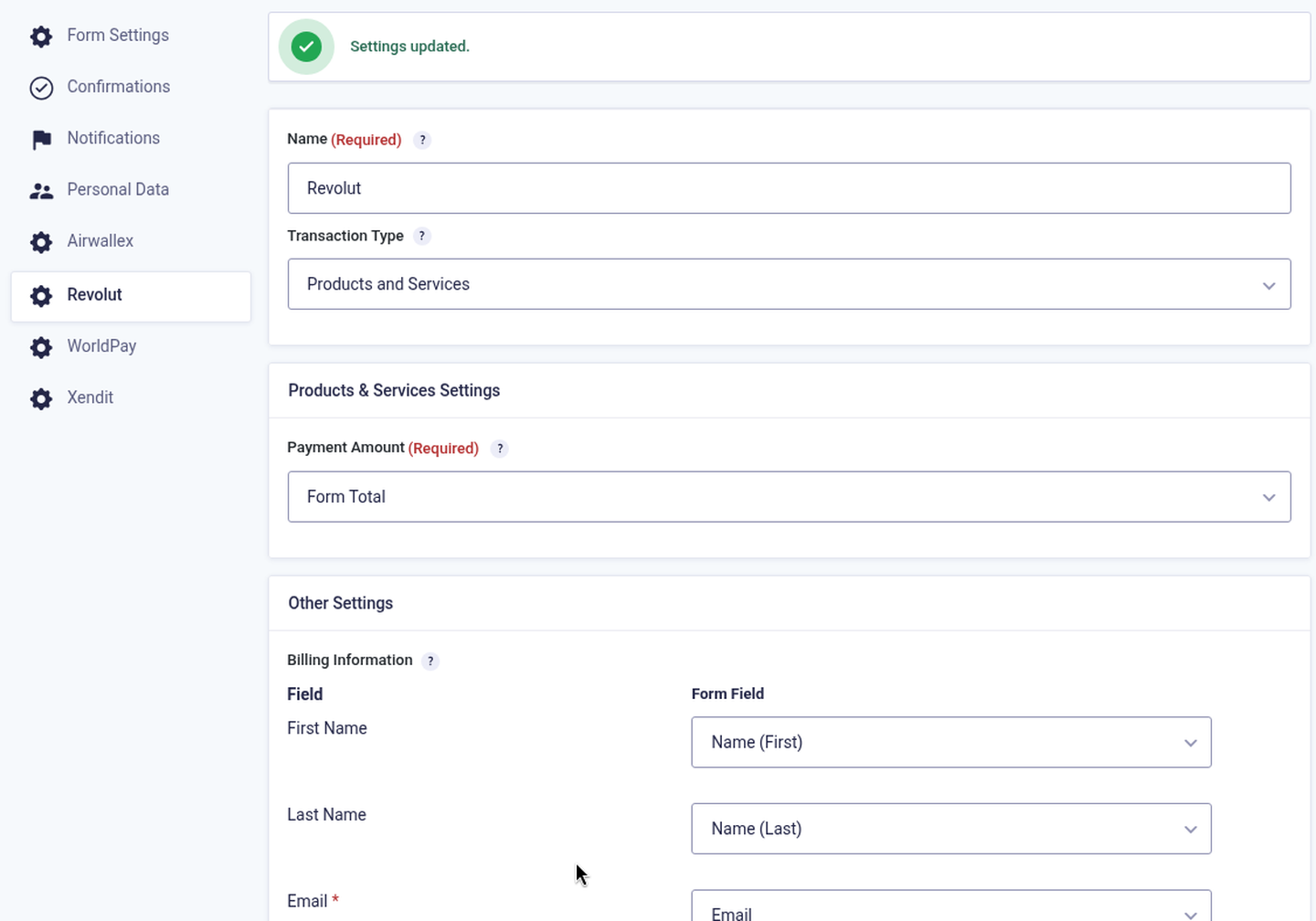 Revolut feed settings