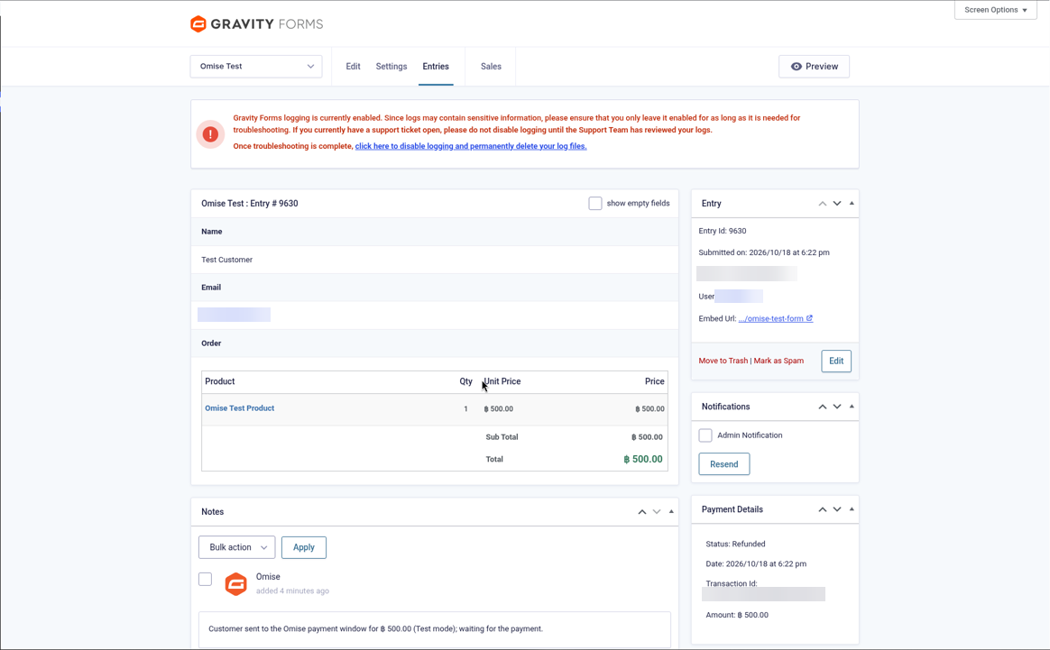 Entry refunded