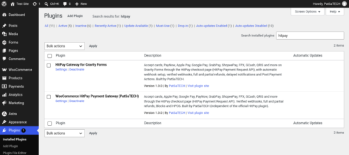 HitPay Gateway for Gravity Forms activated on the Plugins screen